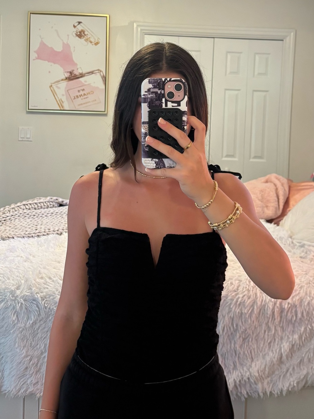 Aqua Black Ruched One-Piece Swimsuit with Tie Straps